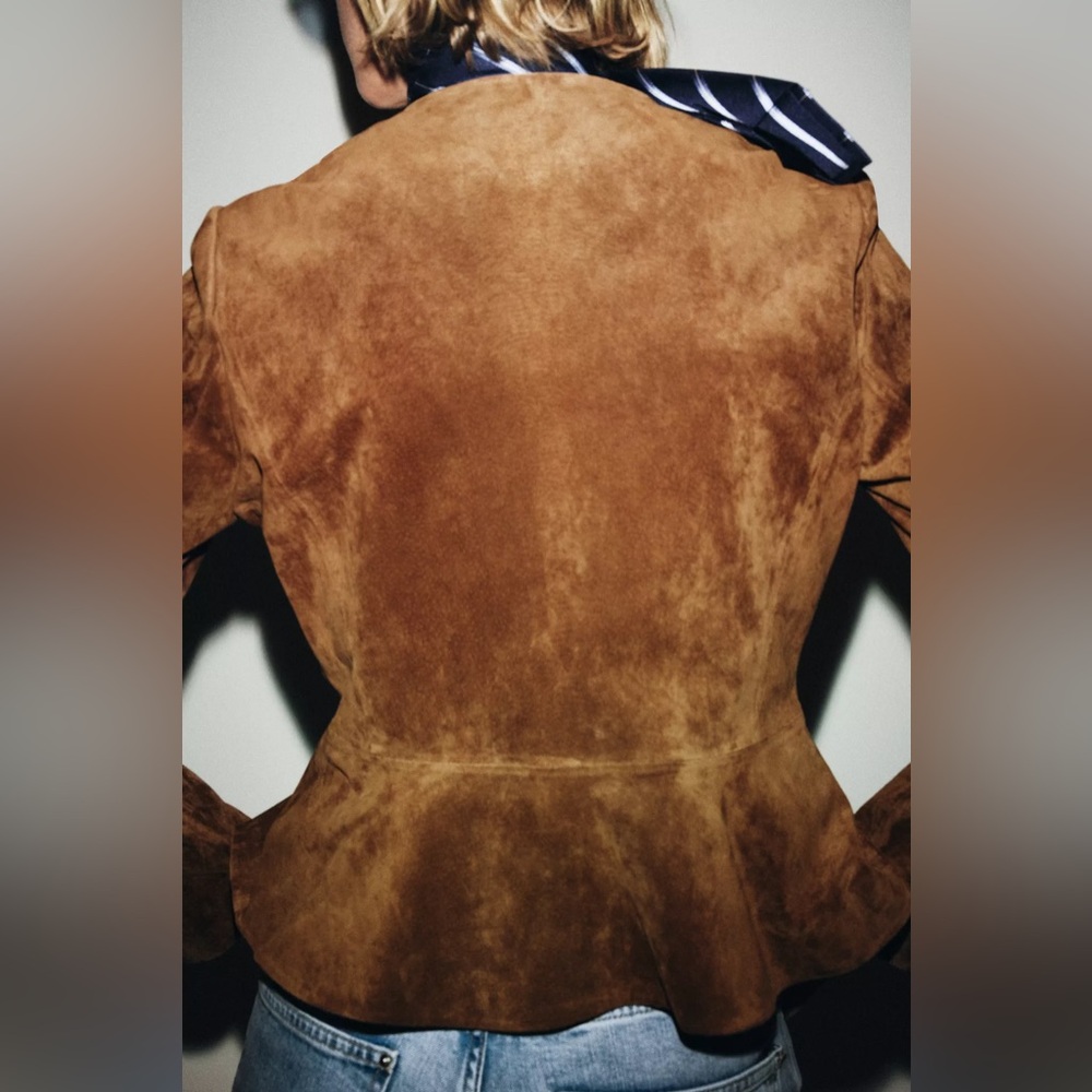 100% SUEDE LEATHER FLARED HEM JACKET - Picture 8 of 16